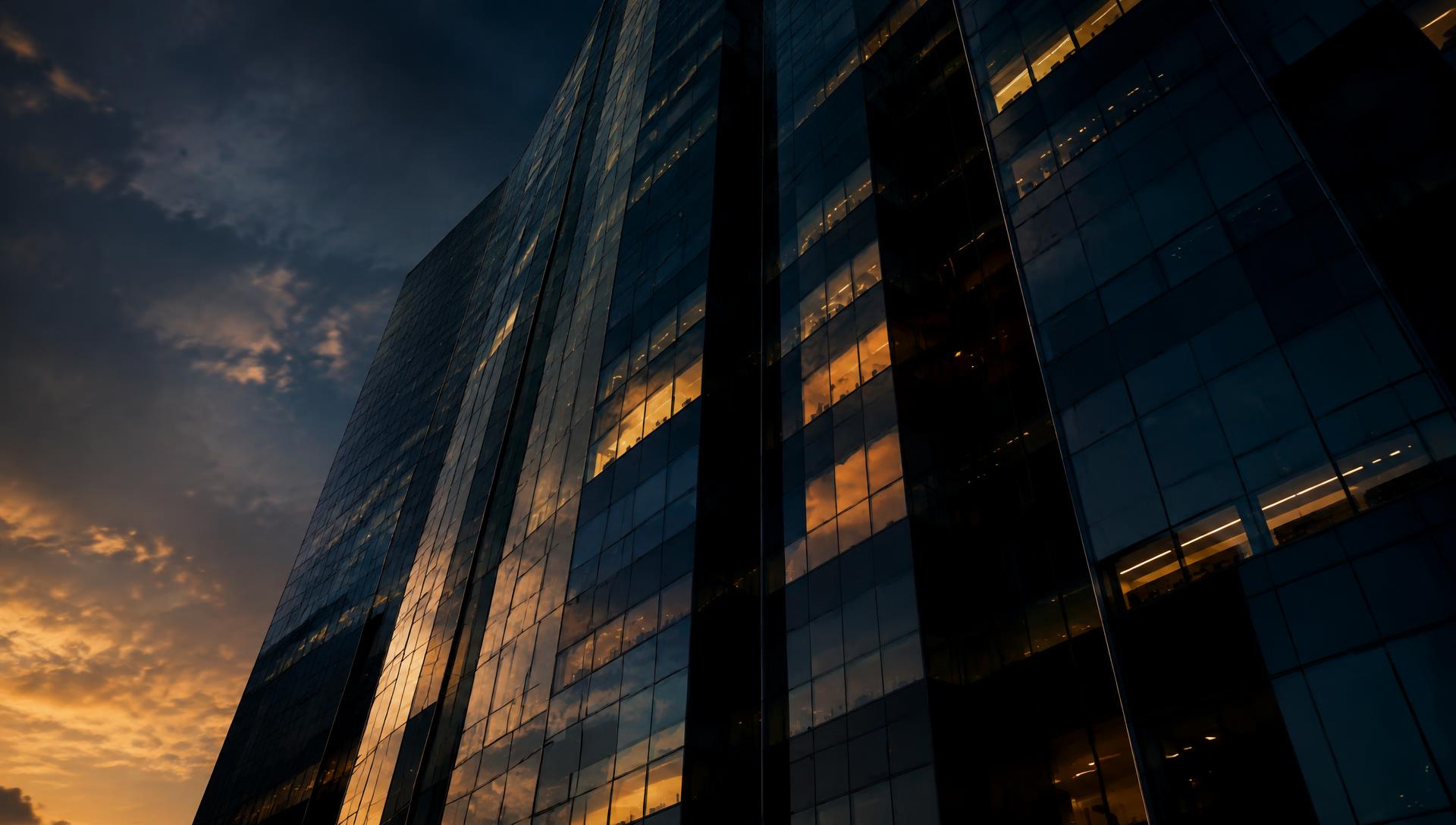 Corporate tower at dusk